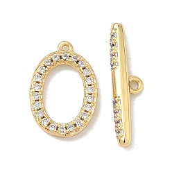 Настоящее золото 18K Овальные застежки-тоглы из латуни с микропаве из прозрачных кубических цирконий, без кадмия и без свинца, долговечный, реальный 18 k позолоченный, 4.5~16.5x11~20.5x2.5~3 мм, отверстие : 0.8 мм