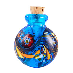 Deep Sky Blue Handmade Lampwork Perfume Bottle Pendants, with Cork, Deep Sky Blue, 31~33x23x14mm