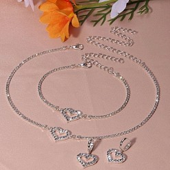 Платина Ожерелья с подвесками из сплава сердечек и стразами, а также наборы из серег и браслетов для женщин, платина, 300 мм