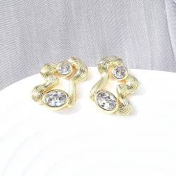 Настоящее золото 18K Серьги-гвоздики из латунного микро-паве, самородки, реальный 18 k позолоченный, 19x14.5 мм