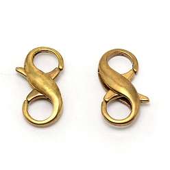 Raw(Unplated) Brass Double Opening Lobster Claw Clasps, Infinity Shape, Raw(Unplated), 23x14x5mm