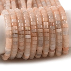 Peach Moonstone Natural melocotón piedra de luna perlas hebras, disco, perlas heishi, 6~6.5x3~3.5 mm, agujero: 0.8~1.2 mm, sobre 115~117 unidades / cadena, 14.96~15.16'' (38~38.5 cm)