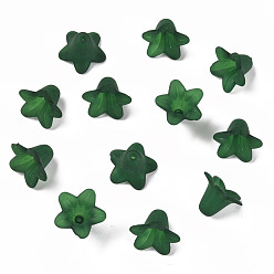 Dark Green Transparent Acrylic Beads, Frosted, Flower, Dark Green, 17.5x12mm, Hole: 1.5mm, about 770pcs/500g