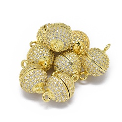 Настоящее золото 18K Реечное покрытие латунь micro pave кубический цирконий магнитные застежки с петлями, сильный магнит n 45, долговечный, круглые, прозрачные, реальный 18 k позолоченный, 14.5x10.5 мм, отверстие : 1.2 мм