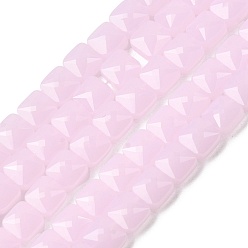 Pink Стеклянные бусины, имитация нефрита , квадратный, граненые, розовые, 5.5~6x6x4~4.5 мм, отверстие : 1 мм, около 100 шт / нитка, 22.44~22.56 (57~57.3 см)