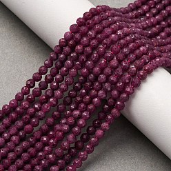 Рубин Натуральные рубиновые бисерные пряди, граненые, круглые, 4 мм, отверстие : 0.8 мм, около 97~103 шт / нитка, 38~39 см