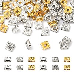 Couleur Mélangete 90 pcs 3 perles d'espacement en laiton strass couleurs, sans cadmium et sans plomb, carrée, couleur mixte, 6x6x2.5mm, Trou: 1.8mm, 30 pcs / couleurs
