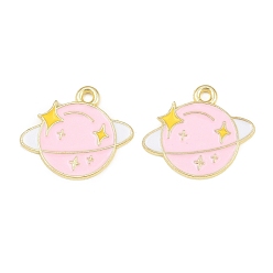 Pink Pendentifs en émail , charmes de la planète, or, rose, 16.5x18x1mm, Trou: 1.6mm