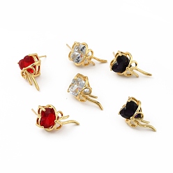 (52) Непрозрачная лаванда Кубический цирконий сердце с бантом серьги-гвоздики, настоящие позолоченные украшения из латуни для женщин, разноцветные, 18 мм, штифты : 20x13 мм