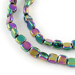 (966) Внутренний цвет Кристалл / Лиловато-лиловый на подкладке Гальванические немагнитная синтетический гематит бисер пряди, квадратный, с покрытием разноцветным, 4x4x2 мм, отверстие : 1 мм, около 97 шт / нитка, 15.7 дюйм