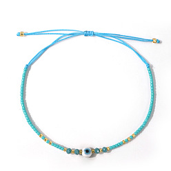 Бирюза Браслеты из стеклянного бисера и плетеных из смолы бусин, Регулируемые браслеты из плетеной нейлоновой нити для женщин, злые глаза, бирюзовые, 11.02 дюйм (28 см)