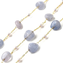 Авантюрин Цепочки из бусин ручной работы с натуральными самородками авантюрина, пайки, с бусинами из АБС-пластика и фурнитурой из латуни с покрытием из стойки, долговечный, без свинца и без кадмия, с катушкой, реальный 18 k позолоченный, 4~7x6~12x3~5 мм