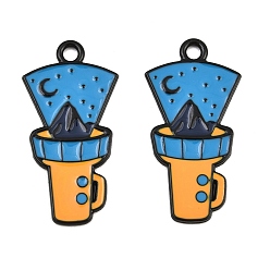 Deep Sky Blue Baking Paint Alloy Enamel Pendants, Flashlight with Mountain Charms, Black, Deep Sky Blue, 31x16x1mm, Hole: 2mm