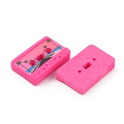 Others Retro Opaque Resin Cabochons, Music Cassette Tape, Deep Pink, Road Pattern, 15x24x5mm
