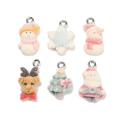 (52) Непрозрачная лаванда Рождественские подвески из непрозрачной смолы с эффектом флокирования, разнообразные, с железной петлей, разноцветные, 17~20x9~13.5x4~6 мм, отверстие : 2 мм