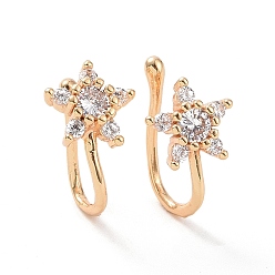 Chapado en Oro Real 18K Aretes de estrella con circonitas cúbicas transparentes, Joyas de latón sin piercing para mujer., real 18 k chapado en oro, 14x9x8 mm