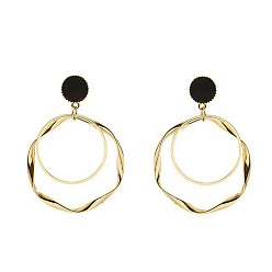Black Alloy Dangle Enamel Earrings for Women, with 925 Sterling Silver Pins, Black, 10mm