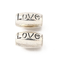 Античное Серебро Европейские сплавочные бусины тибетского стиля , бусины с большим отверстием, без кадмия и без свинца, овальные со словом любовь, античное серебро, 13.5x8 мм, отверстие : 4.5 мм, Около 430 шт / 1000 г