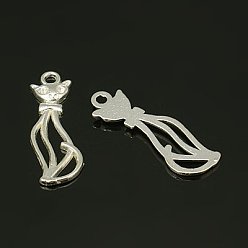 Серебро Подвески из сплава в тибетском стиле, полый, форма кошки, серебряные, без свинца и без кадмия, 34x12x2 мм, отверстие : 3 мм