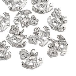 Platinum SHEGRACE Brass Micro Pave Clear Cubic Zirconia Pendants, Rocking Horse Charms, Cadmium Free & Lead Free & Nickel Free, Platinum, 16x16.5x2mm, Hole: 1mm