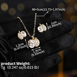 Яблоко Комплект из колье и серег-гвоздиков из латуни с прозрачным кубическим цирконием для женщин, яблоко, серьги: 10 mm