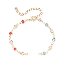 Золотой Изготовление браслетов из плоских цепей с круглыми звеньями из латуни и стекла, красочный, золотые, 6-1/8 дюйм (15.6 см)