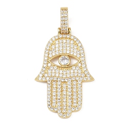 Настоящее золото 18K Латунные микро проложить кубического циркония подвески, Хамса руку с дурным глазом, без свинца и без кадмия, долговечный, стойки покрытие, реальный 18 k позолоченный, 50 мм, отверстие : 8x6 мм