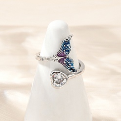 Платина Латунные кольца-манжеты из прозрачного кубического циркония с паве, рыбий хвост, для женщин, платина, размер США 7 1/2 (17.7 мм)