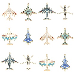 Mixed Color 24Pcs 6 Styles Alloy Enamel Pendants, Plane Charms, Golden, Mixed Color, 37~43x23~42mm, 4pcs/style 