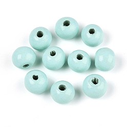 Светло-голубой Круглые бусины из натурального дерева схима, окрашенные распылением, светло-голубой, 8~8.5x6.8 мм, отверстие : 1.8~2 мм