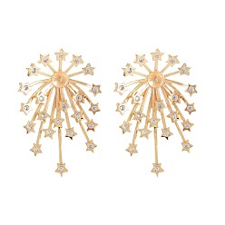 Real 18K Gold Plated Brass Micro Pave Clear Cubic Zirconia Stud Earring Findings, for Half Drilled Beads, Nickel Free, Fireworks, Real 18K Gold Plated, 32x22mm, Pin: 0.7mm, pin: 0.8mm(for half drilled beads)