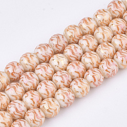 Оранжевый Стеклянные бусины с гальваническим покрытием , круглые, оранжевые, 8x7.5 мм, отверстие : 1.2 мм, около 40 шт / нитка, 11.8 дюйм