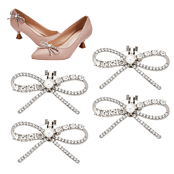 Платина 4 шт. бантовые пряжки для обуви из сплава со стразами, украшения для обуви, платина, 36x66.5x15 мм