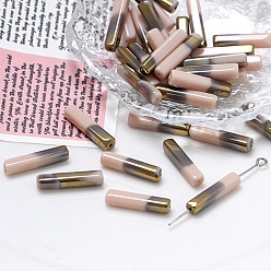 Персиковый Слойка Гальванические стеклянные бусины, граненые, прямоугольные, розовые, 19.5~20x4x4 мм, отверстие : 1 мм