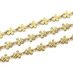 Golden Handmade Brass Link Chains, with Lampwork and Spool, Long-Lasting Plated, Unwelded, Flower, Golden, Link: 8.9x6x0.7mm