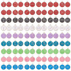 Mixed Color Alloy Enamel Pendants, Flat Round with Constellation, Lead Free & Cadmium Free, 12 Constellations, Light Gold, Mixed Color, 22x18x2mm, Hole: 1.5mm, 12 constellations, 8 colors, 1pc/color, 96pcs/box
