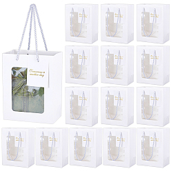 Blanco Bolsas de regalo de papel rectangulares, Bolsas de compras portátiles de papel kraft, con ventana de plástico, blanco, 32 cm, bolsa: 18x14x8.3 cm