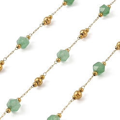 Зеленый Авантюрин Ионное покрытие (ip) 304 цепи из нержавеющей стали, с естественной зеленый авантюрин, пайки, без кадмия и без свинца, с катушкой, 2~6 мм