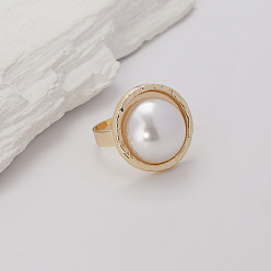 Золотой Классические кольца из цинкового сплава для женщин, плоско-круглые, с имитацией преарла, золотые, размер США 14 (23 мм)