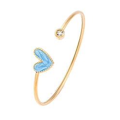 Небесно-голубой 201 эмалированные браслеты-манжеты из нержавеющей стали для женщин, сердце, со стразами, золотые, голубой, внутренний диаметр: 2x2-3/8 дюйм (5.2x6 см)