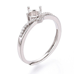 Платина Родиевое покрытие 925 стерлинговое серебро микропаве кубический цирконий солитер помолвочное кольцо регулируемые настройки, компоненты зубчатого кольца, платина, лоток : 3.8 мм, внутренний диаметр: 16 мм