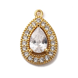 Настоящее золото 18K Латунные микро проложить кубического циркония подвески, подвески в виде капель, стойки покрытие, долговечный, без кадмия и без свинца, реальный 18 k позолоченный, 20x13x4.5 мм, отверстие : 1.4 мм