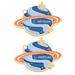 Blue Space Planet Alloy Enamel Cabochons, with Self Adhesive Sticker, Light Gold, Blue, 24x33x1.5mm