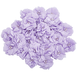 Лиловый 30шт. полиэстер и пластик, имитация жемчуга и страз, цветочные украшения, для платьев, костюмов, украшений, сирень, 55x24 мм