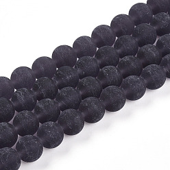 Темно-синий  Шифер Прозрачные стеклянные бусины, круглые, матовые, темный сланец синий, 9.8~10 мм, отверстие : 1.4 мм, около 40 шт / нитка, 14.57~14.84'' (37~37.5 см)