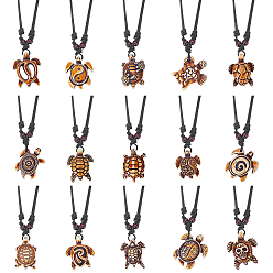 (932FM) Темно-синий аква-матовый с подкладкой 15шт 15 стили ожерелья с подвесками из черепаховой смолы с регулируемыми хлопковыми шнурами, Инь Ян, череп и узор сглаза, темно-золотистые, 19.29~37.40 дюйм (49~95 см), 1 шт / стиль