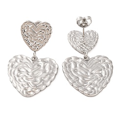 Нержавеющая Сталь Цвет Устойчивые к потускнению 304 серьги-гвоздики из нержавеющей стали, сердце с пазом, цвет нержавеющей стали, 38x22 мм