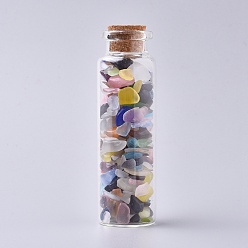 Cat Eye Glass Wishing Bottle, For Pendant Decoration, with Cat Eye Chip Beads Inside and Cork Stopper, 22x71mm