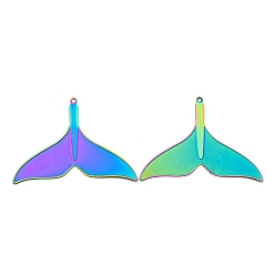 Body Ионное покрытие (ip) 304 подвески с травленым металлом из нержавеющей стали, Радуга цветов, рыбий хвост, 35x49x0.3 мм, отверстие : 1.4 мм