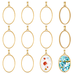 Real 18K Gold Plated 10Pcs 304 Stainless Steel Open Back Bezel Oval Pendants, with 201 Stainless Steel Findings, Real 18K Gold Plated, 41mm